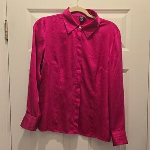 Mixit Fuchsia Button Down 100% Silk Shirt Sz 10